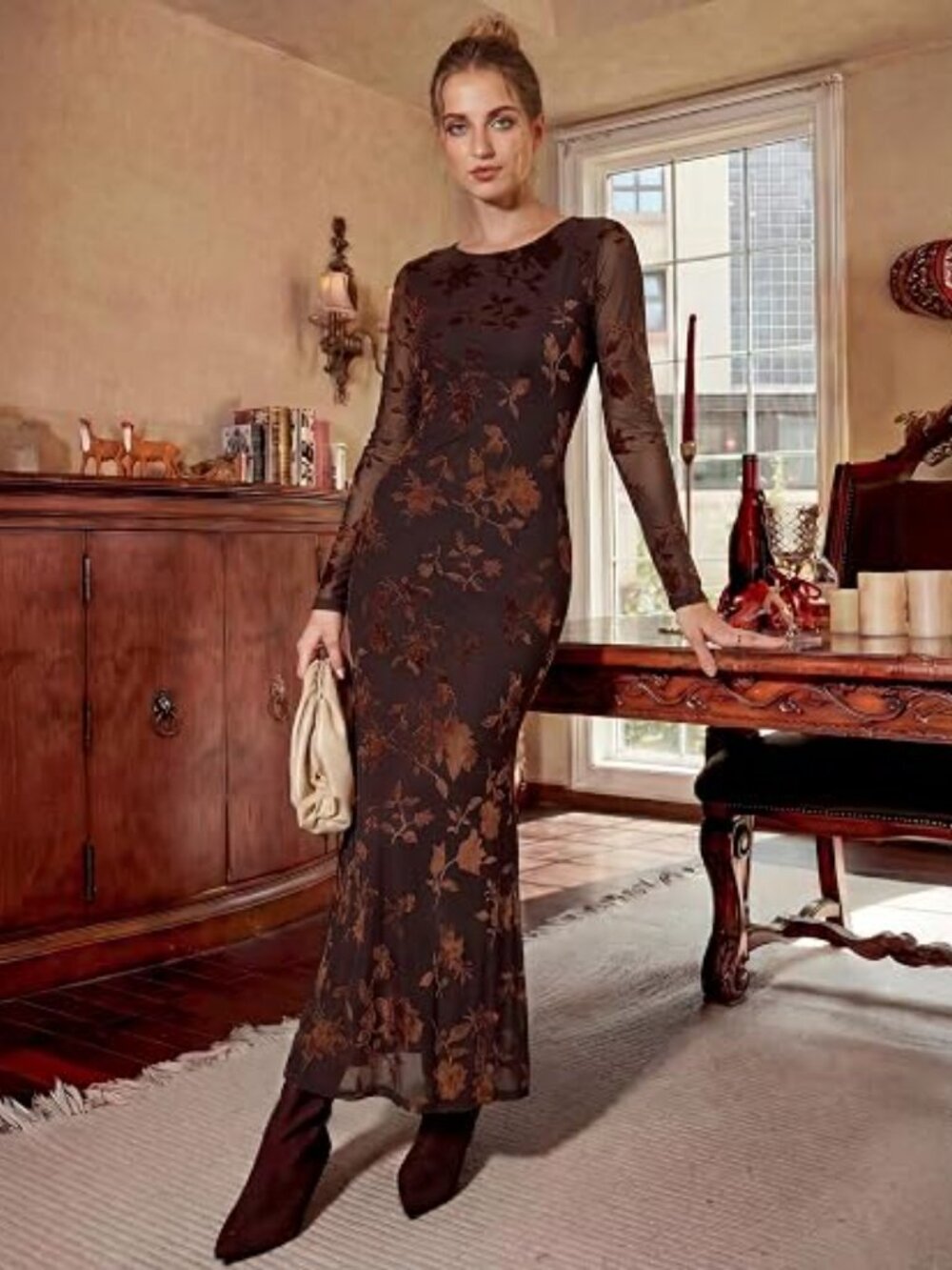 Womens Fall Velvet Formal Wedding Guest Maxi Dress - Picture 3 of 5